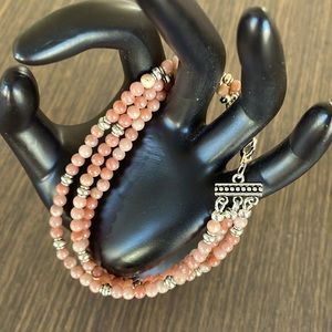HAND CRAFTED PINK LEPODITE 3 STRAND BRACELET